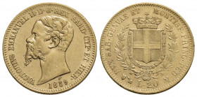 Vittorio Emanuele II (1849-1861) . 20 Lire. 1859 G . AU Pag. 354; Mont. 23. BB-SPL