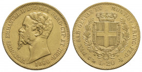 Vittorio Emanuele II (1849-1861) . 20 Lire. 1860 G . AU Pag. 356; Mont. 25. BB+/SPL