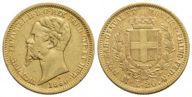 Vittorio Emanuele II (1849-1861) . 20 Lire. 1860 M . AU R Pag. 357; Mont. 24. BB+