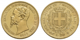 Vittorio Emanuele II (1849-1861) . 20 Lire. 1861 T . AU Pag. 359; Mont. 26. qSPL/SPL