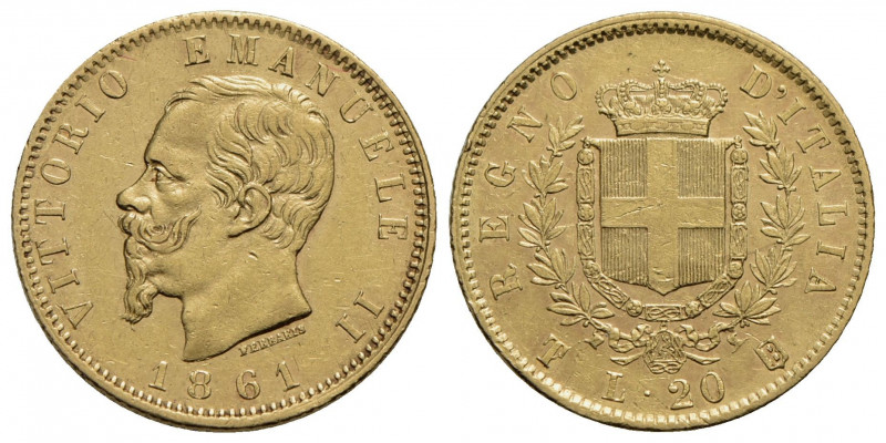 Vittorio Emanuele II Re d'Italia (1861-1878) . 20 Lire. 1861 T su F . AU RRR Pag...