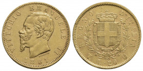 Vittorio Emanuele II Re d'Italia (1861-1878) . 20 Lire. 1861 T su F . AU RRR Pag. 455a; Mont. 130 Segnetti. BB-SPL