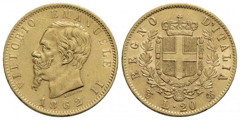 Vittorio Emanuele II Re d'Italia (1861-1878) . 20 Lire. 1862 T . AU Pag. 456; Mo...