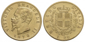 Vittorio Emanuele II Re d'Italia (1861-1878) . 20 Lire. 1876 R . AU Pag. 473; Mont. 150. qBB/BB+