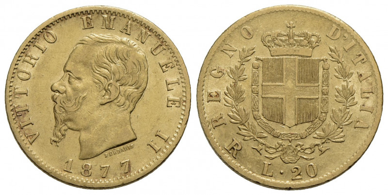 Vittorio Emanuele II Re d'Italia (1861-1878) . 20 Lire. 1877 R . AU Pag. 474; Mo...