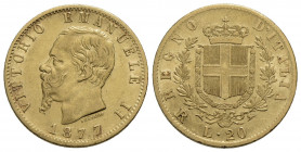 Vittorio Emanuele II Re d'Italia (1861-1878) . 20 Lire. 1877 R . AU Pag. 474; Mont. 151. BB