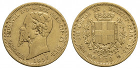 Vittorio Emanuele II (1849-1861) . 10 Lire. 1857 T . AU R Pag. 367; Mont. 36. MB/BB