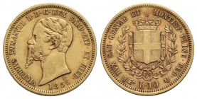 Vittorio Emanuele II (1849-1861) . 10 Lire. 1855 T . AU RR Pag. 365; Mont. 34 Bei fondi. BB+/SPL