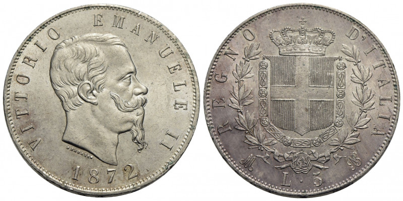 Vittorio Emanuele II Re d'Italia (1861-1878) . 5 Lire. 1872 M . AG Pag. 494; Mon...