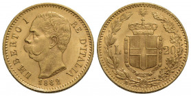 Umberto I (1878-1900) . 20 Lire. 1882 - oro rosso . AU R Pag. 578a; Mont. 17. FDC