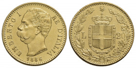 Umberto I (1878-1900) . 20 Lire. 1886 . AU NC Pag. 582; Mont. 22 Colpetto. SPL-FDC