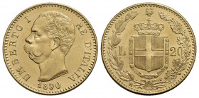 Umberto I (1878-1900) . 20 Lire. 1890 . AU Pag. 585; Mont. 25 Eccezionale. FDC