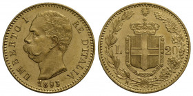 Umberto I (1878-1900) . 20 Lire. 1893 . AU Pag. 587; Mont. 29 Eccezionale. FDC