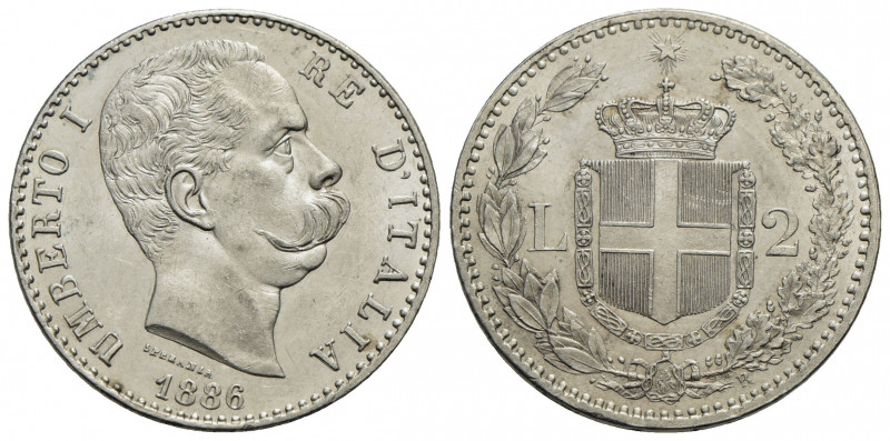 Umberto I (1878-1900). 2 Lire 1886 . AG Pag. 596; Mont. 41 Eccezionale. FDC