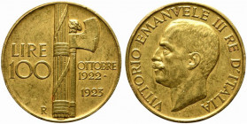 Vittorio Emanuele III (1900-1943). 100 lire "Fascione" 1923. Au (32.25 g - 35 mm). Gig. 7. BB+