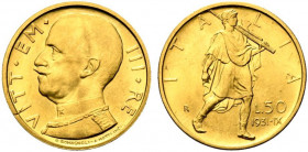 Vittorio Emanuele III (1900-1943). Roma. 50 lire "Littore" 1931 anno IX. Au (4.40 g - 20.6 mm). Gig. 20. qFDC