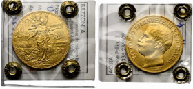 Vittorio Emanuele III (1900-1943). 50 lire "Cinquantenario" 1911. Au (16,13 g - 28 mm). Gig.19. qFDC. Periziata Bazzoni (sulla perizia non è indicato ...