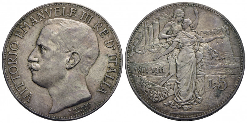 Vittorio Emanuele III (1900-1943) . 5 Lire. 1911 Cinquantenario . AG R Pag. 707;...