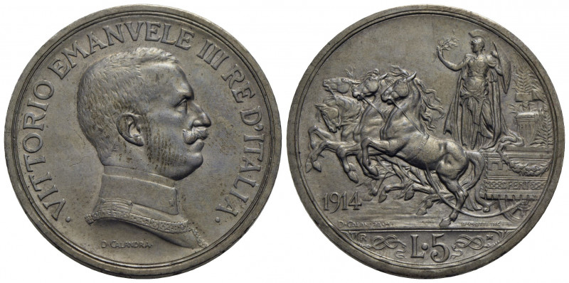 Vittorio Emanuele III (1900-1943) . 5 Lire. 1914 Quadriga . AG RR Pag. 708; Mont...