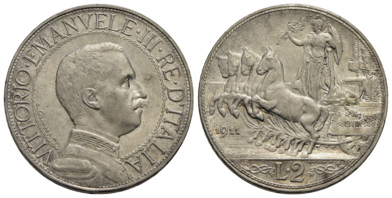 Vittorio Emanuele III (1900-1943) . 2 Lire. 1911 Quadriga veloce . AG RR Pag. 73...