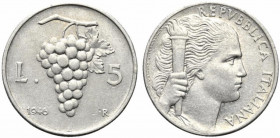 REPUBBLICA ITALIANA. 5 lire 1946 "Uva". Gig. 277. Rara. BB+