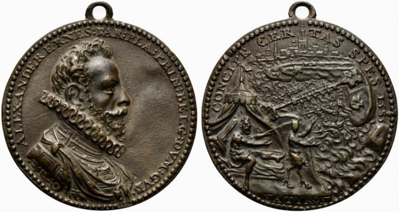 ANTWERP. Alessandro Farnese (1545-1592). Medaglia assedio di Anversa 1585. AE (2...