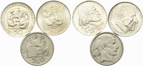 CECOSLOVACCHIA. Lotto di 2 monete FDC in argento (50 korun 1975 KM#83; 50 Korun 1973 KM#79)+ Belgio 50 Francs AR 1954.