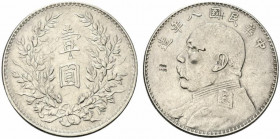 CINA. REPUBBLICA. "Fatman" Dollar 1919 (anno 8) con contromarche (chopmark). AG (26,7 g - 38,9 mm). Y#329.6. BB+