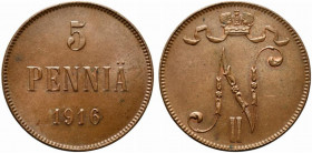 FINLANDIA. Nicola II (1894-1917) 5 pennia 1916. CU (6,48 g - 24.9 mm). SPL-FDC
