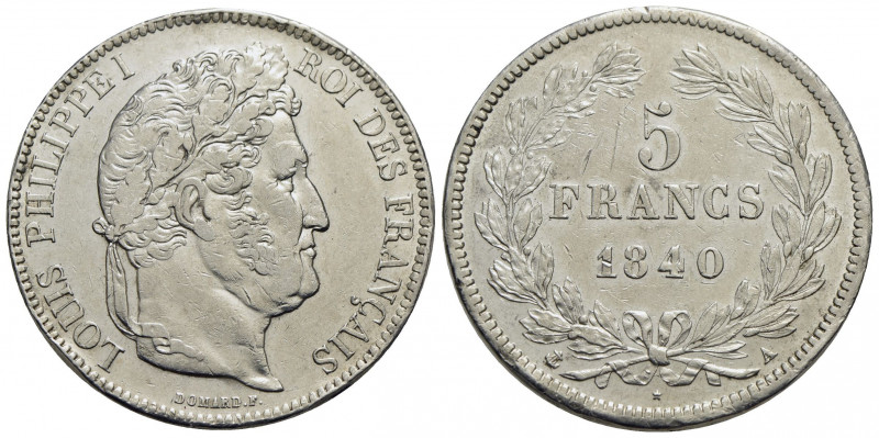 FRANCIA . Luigi Filippo I (1830-1848) . 5 Franchi. 1840 A . AG Kr. Kr. 749.1 Seg...