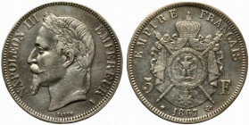FRANCIA. Napoleone III (1852-1870). 5 Francs 1867 A. Ag (24,9 g). KM#799.1. BB+