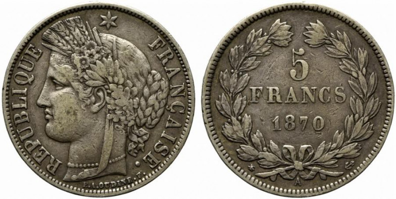 FRANCIA. 5 Francs 1870 A. Ag (24,75 g). KM#818.1. BB