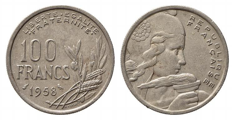 FRANCIA. 100 Francs 1958 "chouette" (Civetta). Cu-Ni (5,90 g - 24 mm). Gadoury 8...