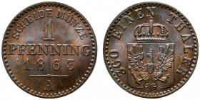 GERMANIA. PRUSSIA. 1 Pfennig 1865 A. FDC