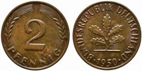 GERMANIA. 2 pfennig 1950 G. Rara. SPL+