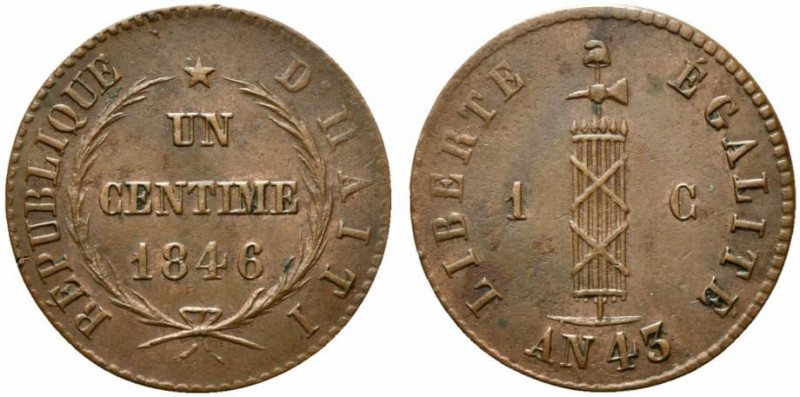 HAITI. 1 Centime 1846. AE (2,32 g - 22 mm). KM#24. SPL