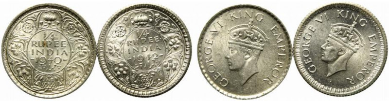 INDIA BRITANNICA. Giorgio VI. Lotto di 2 monete AG da 1/4 di Rupia (1940 e 1942)...