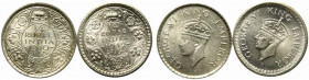 INDIA BRITANNICA. Giorgio VI. Lotto di 2 monete AG da 1/4 di Rupia (1940 e 1942). FDC