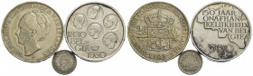 OLANDA . Guglielmina (1890-1948) . 2,5 Gulden. 1929 . AG NC Kr. 165 montatura asportata al R/, assieme a 10 c. 1918 e Belgio 500 Fr. 1980 "150 Anniv. ...