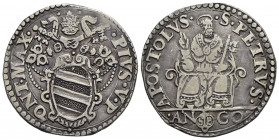 ANCONA . Pio V (1566-1572) . Testone . AG R CNI 7; Munt. 32. BB