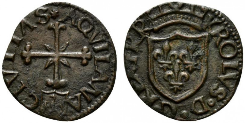 L'AQUILA. Carlo VIII Re di Francia (1495). Cavallo AE (1.71 g - 18 mm). D/KROLVS...