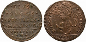 BOLOGNA. Pio VI (1775-1799). Mezzo baiocco 1796 CU (4,94 g). BB vecchia lucidatura