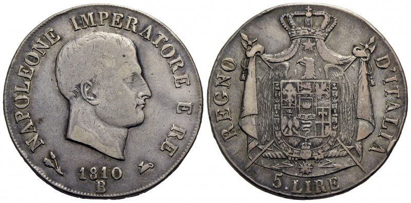 BOLOGNA . Napoleone I, Re d'Italia (1805-1814) . 5 Lire. 1810 . AG R Pag. 49; Mo...