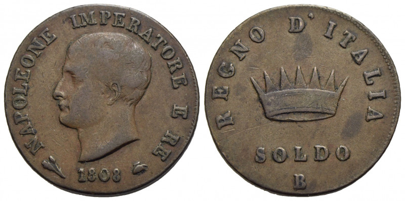 BOLOGNA . Napoleone I, Re d'Italia (1805-1814) . Soldo. 1808 . CU Pag. 66; Mont....