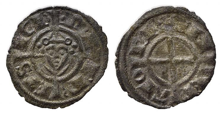 BRINDISI. Federico II (1197-1250). Denaro (g. 0,63). Testa diademata frontale in...