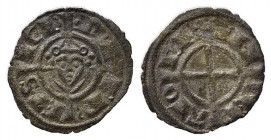 BRINDISI. Federico II (1197-1250). Denaro (g. 0,63). Testa diademata frontale in croce invadente. R/ Croce invadente. Sp.121. BB