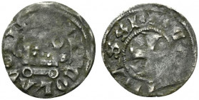 CAMPOBASSO. Nicola I di Monfort (1422). Tornese Mi (0.79 g - 17.7 mm). NICOLA COM; Castello. R/CAMPOBASSI; croce patente. Biaggi 538. MB