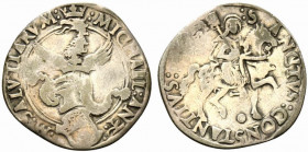 CARMAGNOLA. Michele Antonio di Saluzzo (1504-1528). Cavallotto. MICHAEL ANT - M SALVTIARVM. Stemma, con cimiero, coronato e sormontato da drago alato....
