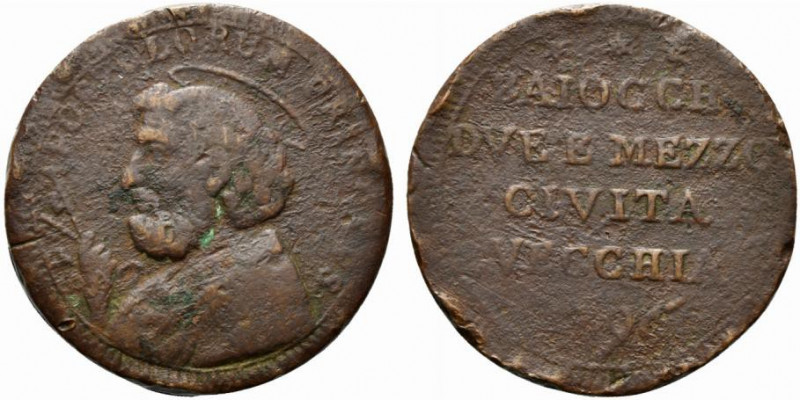 CIVITAVECCHIA. Pio VI (1775-1799). Sampietrino da 2 e 1/2 baiocchi 1796. AE (18,...