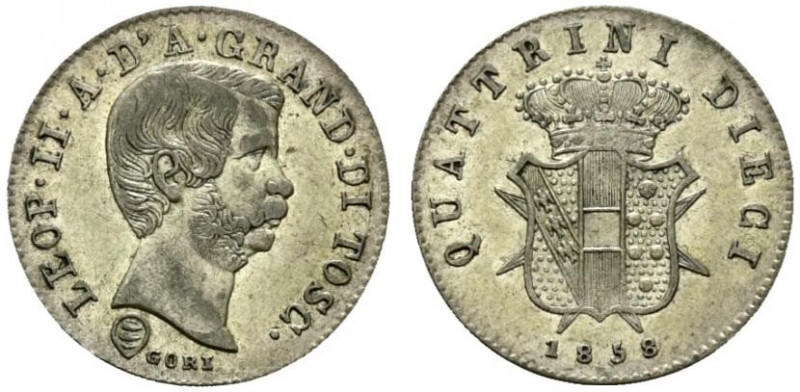 FIRENZE. Leopoldo II (1824-1859). 10 Quattrini da 2 Crazie del 2°tipo 1858. Mi (...